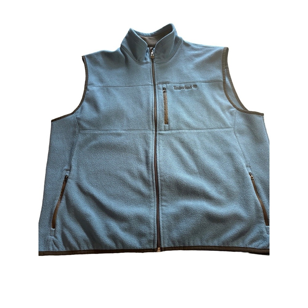 Timberland Blue Fleece Zip Front Mock Neck Vest with Zip Pockets, Size XL